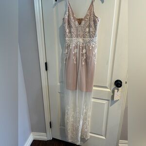 Wayf High Low Dress in Cream and White